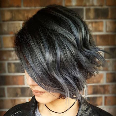 short black hair with silver highlights